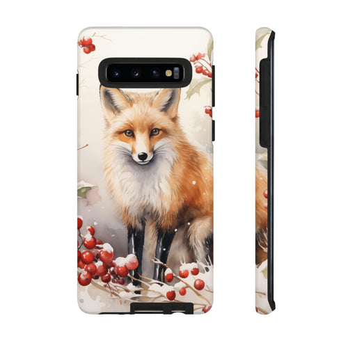 Christmas Fox in a Wreath of Red Berries - Impact Resistant Phone Case Samsung Galaxy S10 Glossy